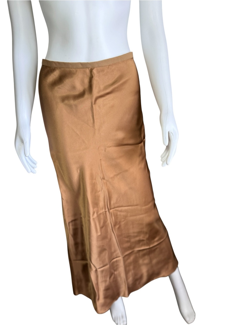 J. Crew Satin Maxi Slip Skirt in Camel Brown